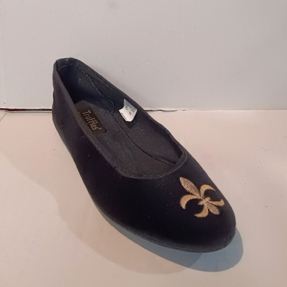 Vintage Truffles Velvet Ballet Flat-Size 7.5E-Embroidered Fleur De Lis-Black
